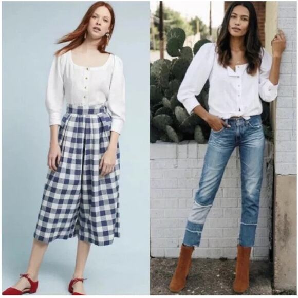 Maeve Long Sleeve Button Down Chic White Solange Blouse Puff Sleeve Top US 0 NWT - Picture 3 of 3